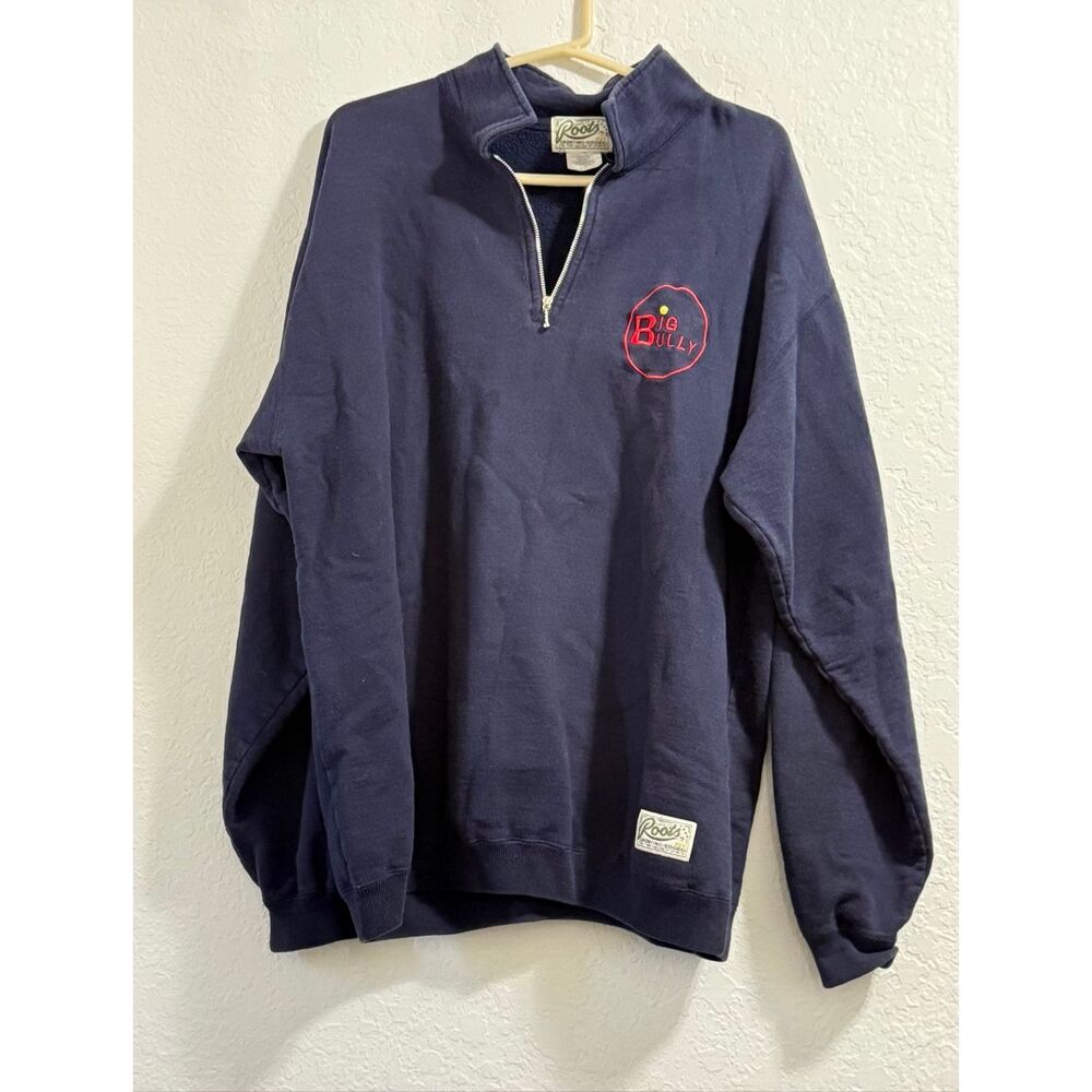 Roots big bully blue‎ quarter zip sweatshirt L XL athletic cozy
